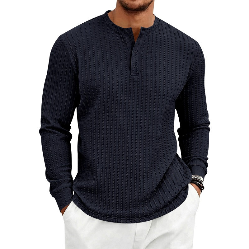 Herren Feinstrukturiertes Henley-Langarmshirt mit Zopfmuster und Knopfleiste Nord Taschen