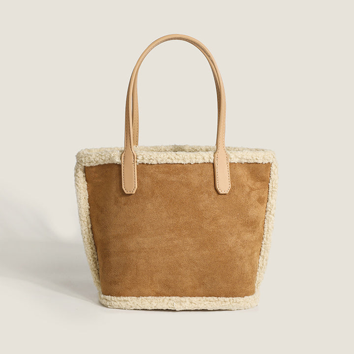 Damen Einkaufstasche aus hochwertigem Wildleder mit schickem Lammfellrand Nord Taschen