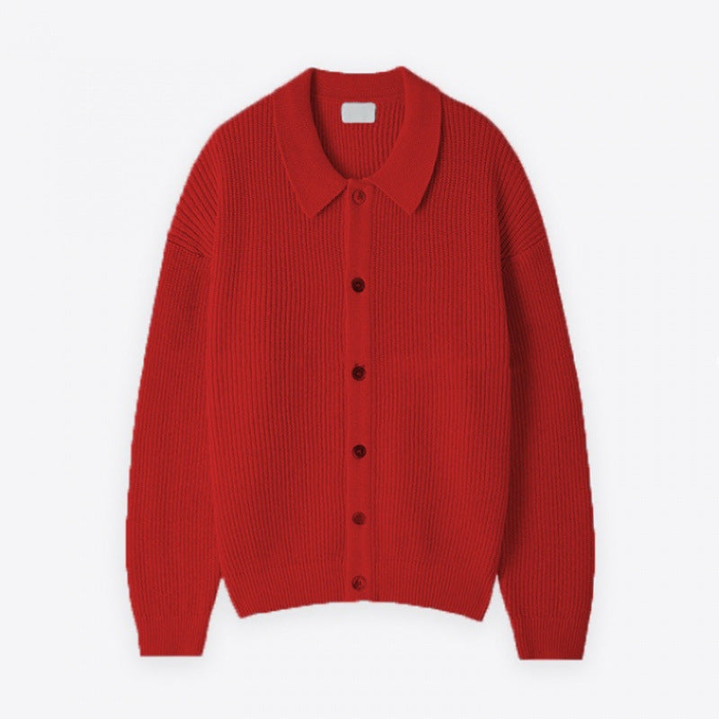 Unisex Grobgerippte Strickjacke mit Hemdkragen und durchgehender Knopfleiste Nord Taschen