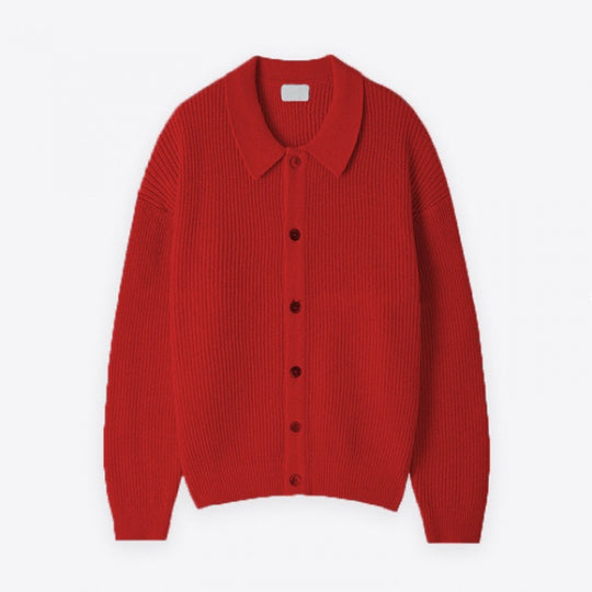 Unisex Grobgerippte Strickjacke mit Hemdkragen und durchgehender Knopfleiste Nord Taschen