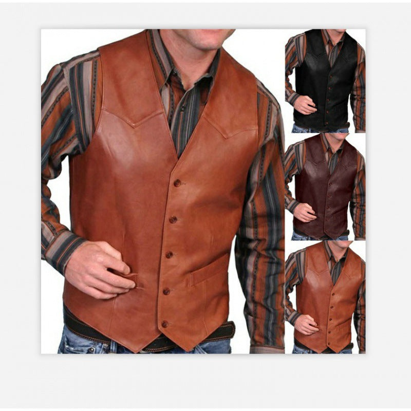 Herren taillierte Lederweste mit Western-Details, V-Ausschnitt und zwei Eingrifftaschen Nord Taschen