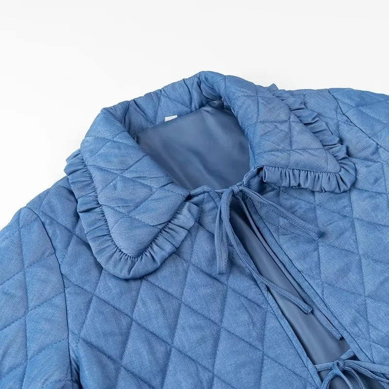 Damen Steppjacke im Vintage‑Look mit Rüschenkragen und Bindebändern Nord Taschen