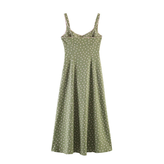 Damen Vintage-inspiriertes Träger-Midikleid mit taillierter Schnittführung und durchgehender Knopfleiste Nord Taschen