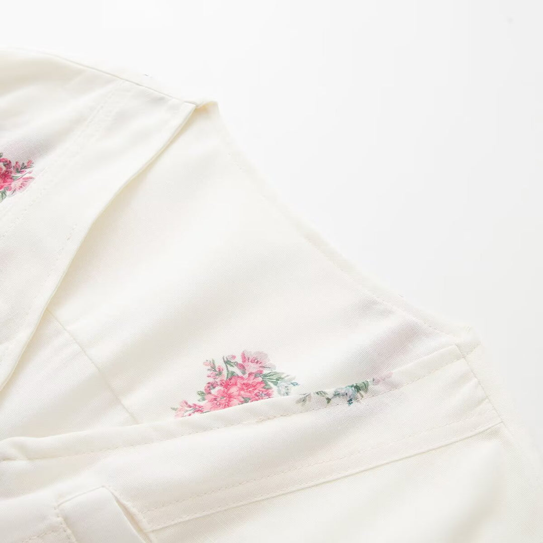 Damen Floraler Overall mit V‑Ausschnitt, Reißverschluss und Tunnelzugtaillierung Nord Taschen