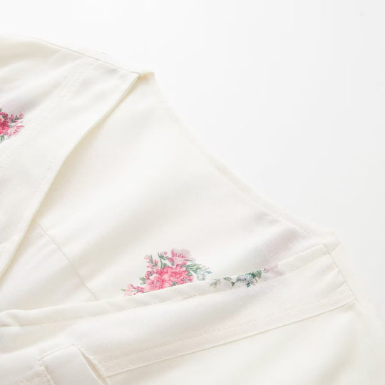 Damen Floraler Overall mit V‑Ausschnitt, Reißverschluss und Tunnelzugtaillierung Nord Taschen