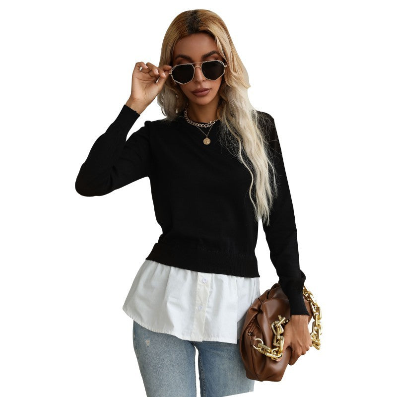 Damen Layering-Pullover mit Hemdoptik und feinem Feinstrick Nord Taschen