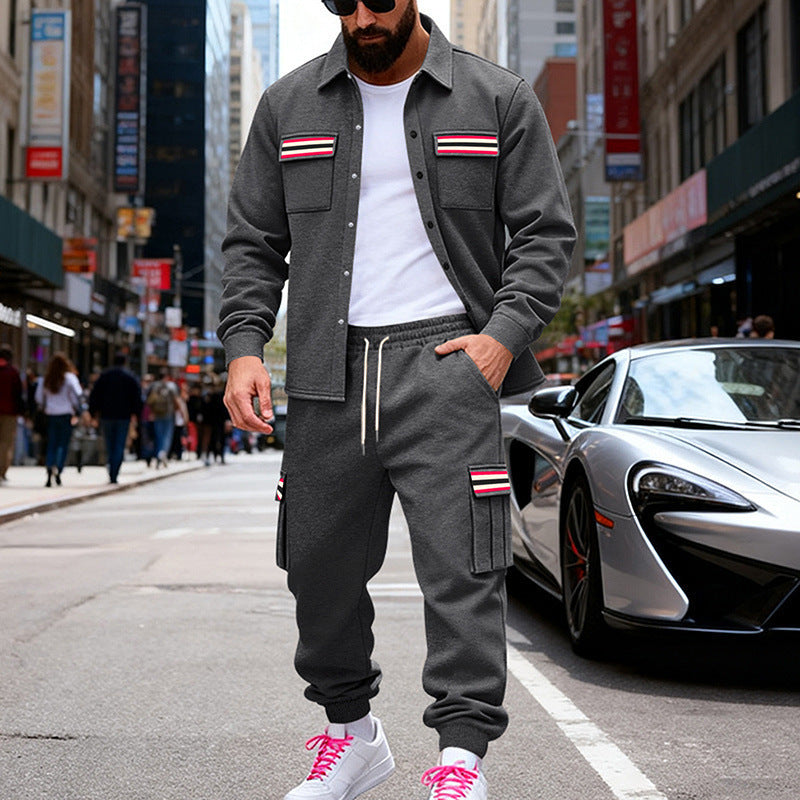 Herren Urbanes zweiteiliges Utility-Joggingset mit Overshirt und Cargo-Hose Nord Taschen
