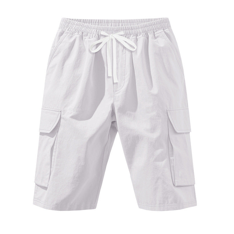 Herren nan knielange Utility-Shorts aus leichtem Baumwollmix mit elastischem Tunnelzugbund und aufgesetzten Klappentaschen