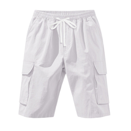 Herren nan knielange Utility-Shorts aus leichtem Baumwollmix mit elastischem Tunnelzugbund und aufgesetzten Klappentaschen