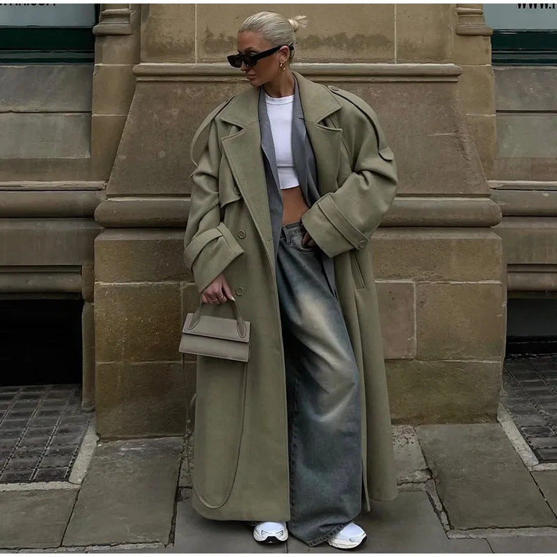 Damen Extravaganter Oversize-Mantel im Maxilänge aus Wollmix mit betonter Schulterpasse und weiten Aufschlägen Nord Taschen