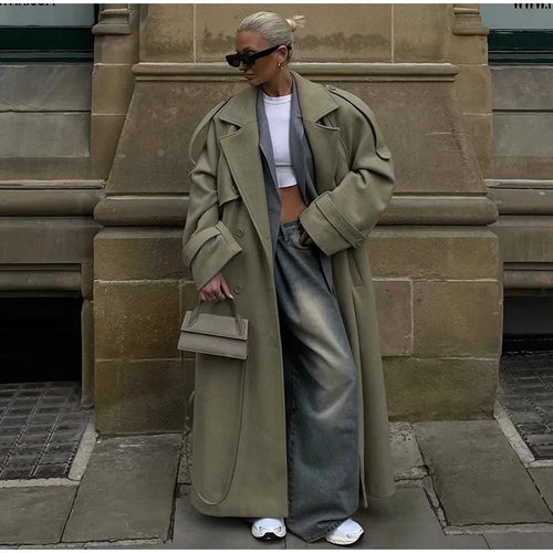Damen Extravaganter Oversize-Mantel im Maxilänge aus Wollmix mit betonter Schulterpasse und weiten Aufschlägen Nord Taschen