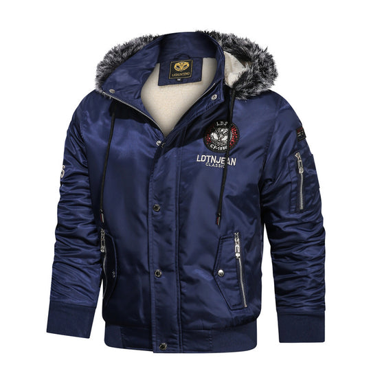 Herren  gefütterte Piloten-Bomberjacke mit Kunstfellkapuze, multifunktionalen Reißverschlusstaschen und wärmender Thermofütterung Nord Taschen
