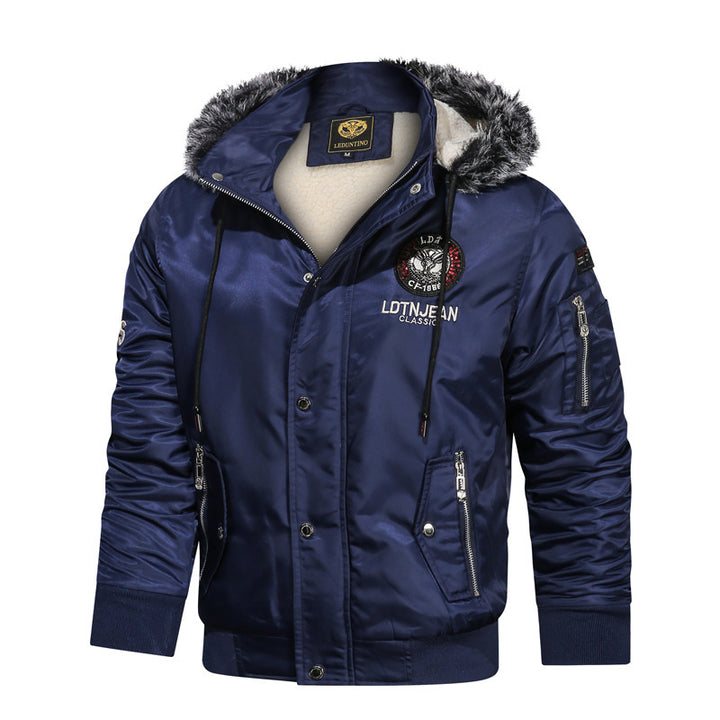 Herren  gefütterte Piloten-Bomberjacke mit Kunstfellkapuze, multifunktionalen Reißverschlusstaschen und wärmender Thermofütterung Nord Taschen