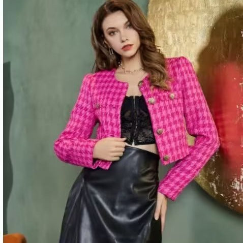 Damen Kurzblazer aus Bouclé-Tweed mit kastiger Cropped‑Silhouette und kragenlosem Design Nord Taschen