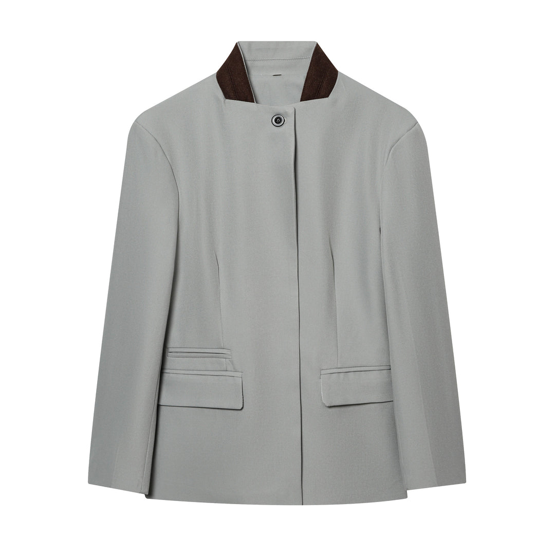 Damen Kurzblazer im minimalistischen Clean‑Look mit Stehkragen und verdeckter Knopfleiste Nord Taschen