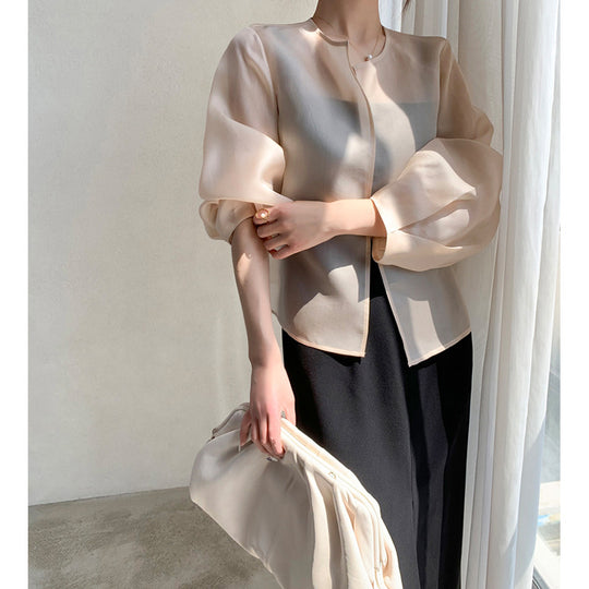 Damen Transparente Bluse mit Puffärmeln Nord Taschen