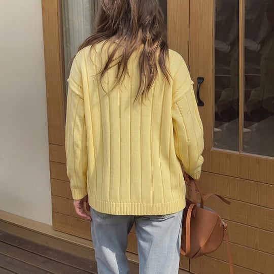 Damen Leichter Rippstrick-Cardigan mit Holzknöpfen und Oversize-Silhouette Nord Taschen