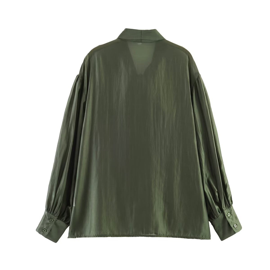 Damen Schluppenbluse aus glänzendem Satin mit voluminösen Ballonärmeln Nord Taschen