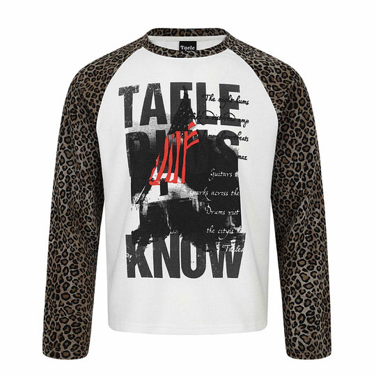 Damen Langarmshirt im Raglanstil mit Leopardenärmeln und Waffelstruktur Nord Taschen