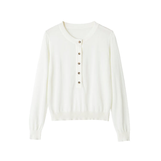 Damen Feinstrick-Henleypullover mit Knopfleiste und geripptem Saum Nord Taschen
