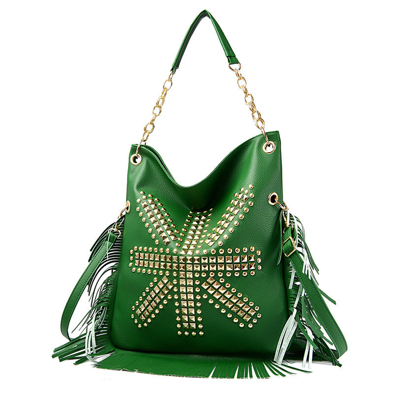 Damen stilvolle Handtasche mit Fransen und Nieten Nord Taschen