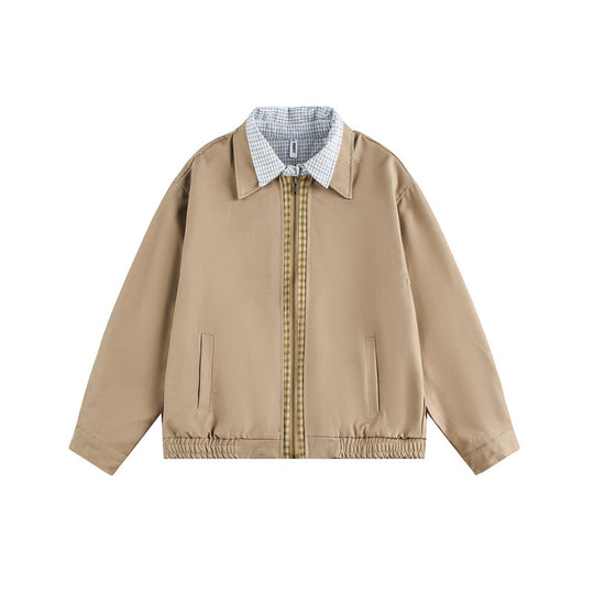 Unisex Boxy-Blousonjacke mit kontrastierender Reißverschlussleiste und kariertem Innenkragen Nord Taschen