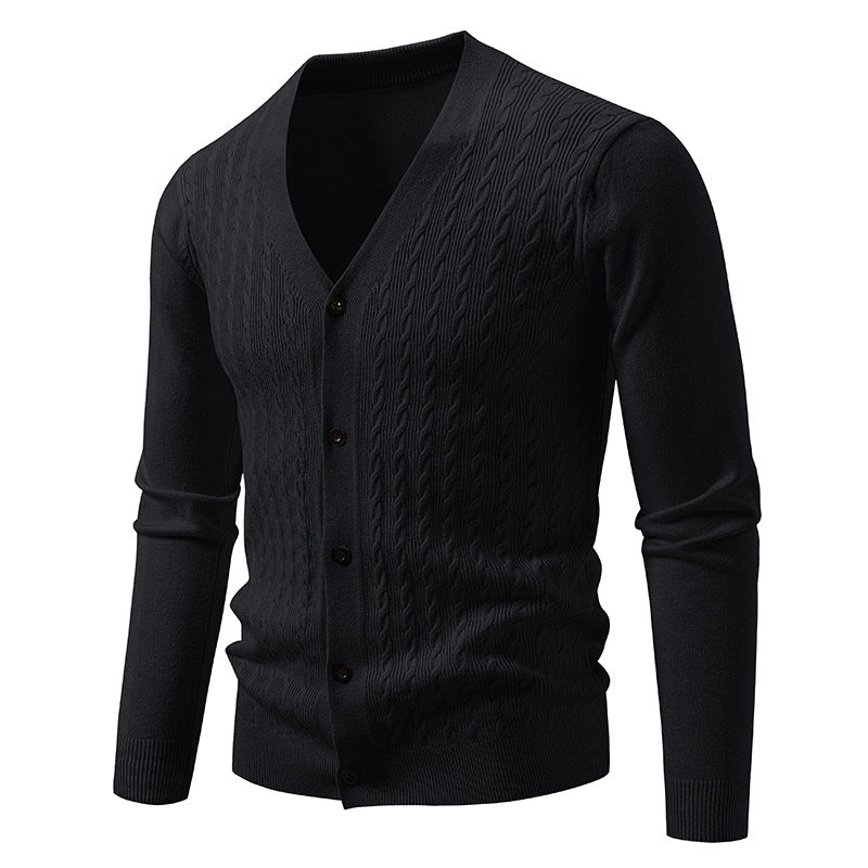 Herren Feinstrick-Cardigan mit Zopfmuster, V‑Ausschnitt und Knopfleiste Nord Taschen