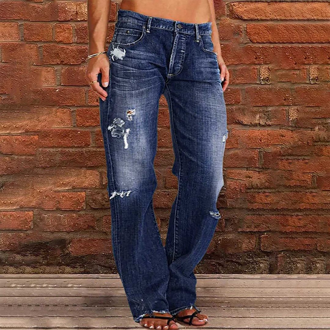Damen weite zerrissene Jeans mit hoher Taille Relaxed Fit und ausgefranstem Saum Nord Taschen