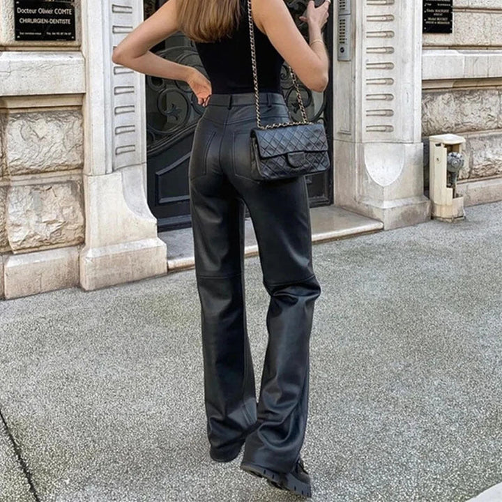 Damen Kunstlederhose mit weitem Bein