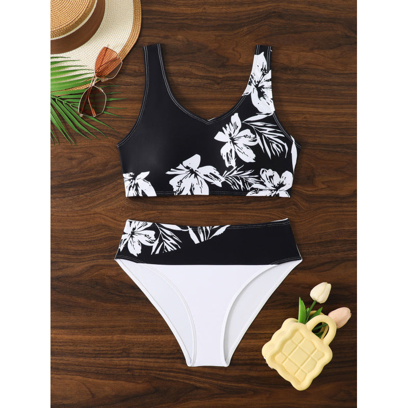 Damen Bikini-Set mit hohem Bund und floralem Muster