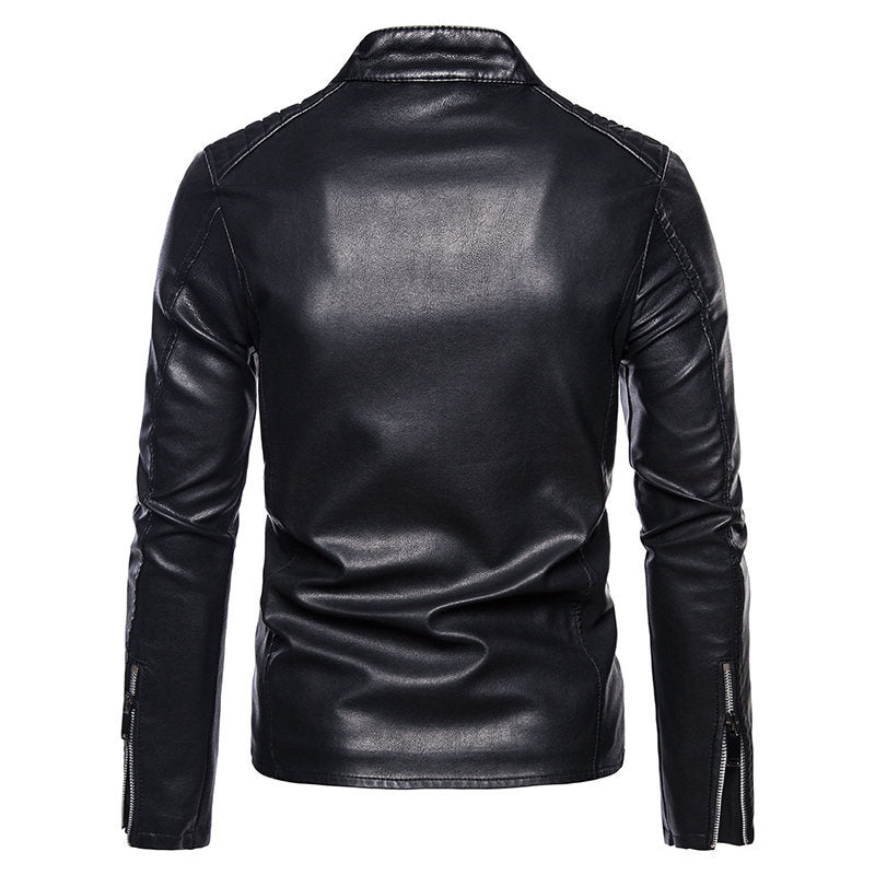 Herren Schlanke Kunstleder-Bikerjacke mit Stehkragen, Steppeinsätzen und Reißverschlusstaschen Nord Taschen