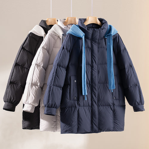Damen wattierte Steppjacke mit Kapuze Rippkragen weitem Schnitt und Midilänge Nord Taschen