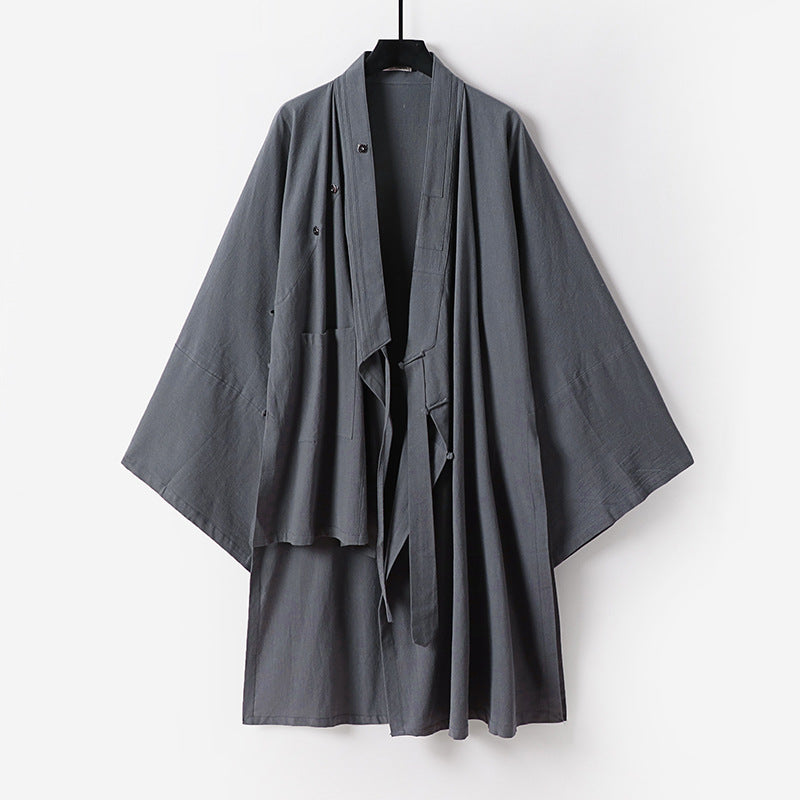 Unisex Oversize-Kimono-Mantel aus Baumwollmix mit weitem Schnitt und Bindegürtel Nord Taschen