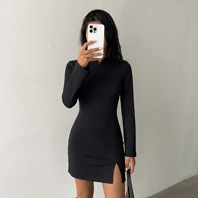 Damen Elegantes Kleid mit Stehkragen und langem Arm Nord Taschen