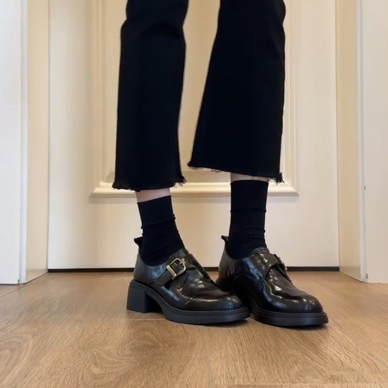 Damen Monkstrap-Loafer aus Leder mit markantem Blockabsatz und profilierter Gummisohle Nord Taschen