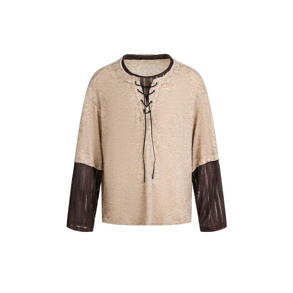 Damen Samtiges Longsleeve mit Schnürdetail und durchsichtigen Ärmel‑Einsätzen Nord Taschen