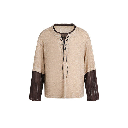Damen Samtiges Longsleeve mit Schnürdetail und durchsichtigen Ärmel‑Einsätzen Nord Taschen