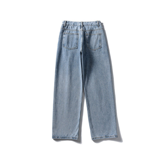 Damen Weitgeschnittene High-Waist Denim-Jeans mit geradem Bein Nord Taschen