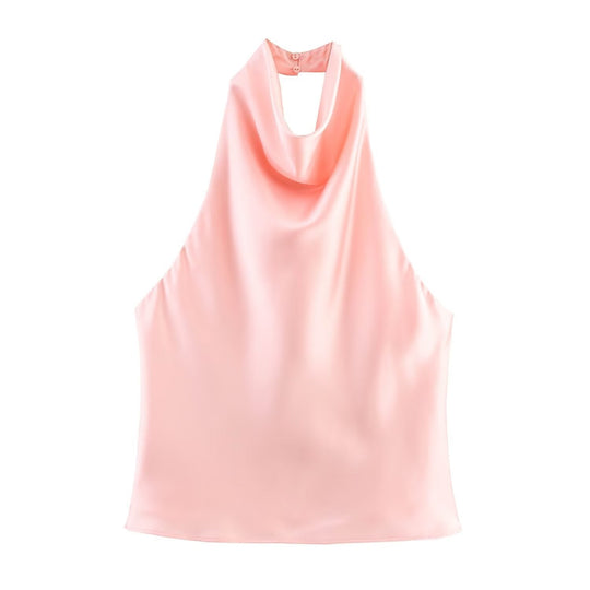 Damen elegantes Haltertop mit fließendem Schnitt und dekorativen Details