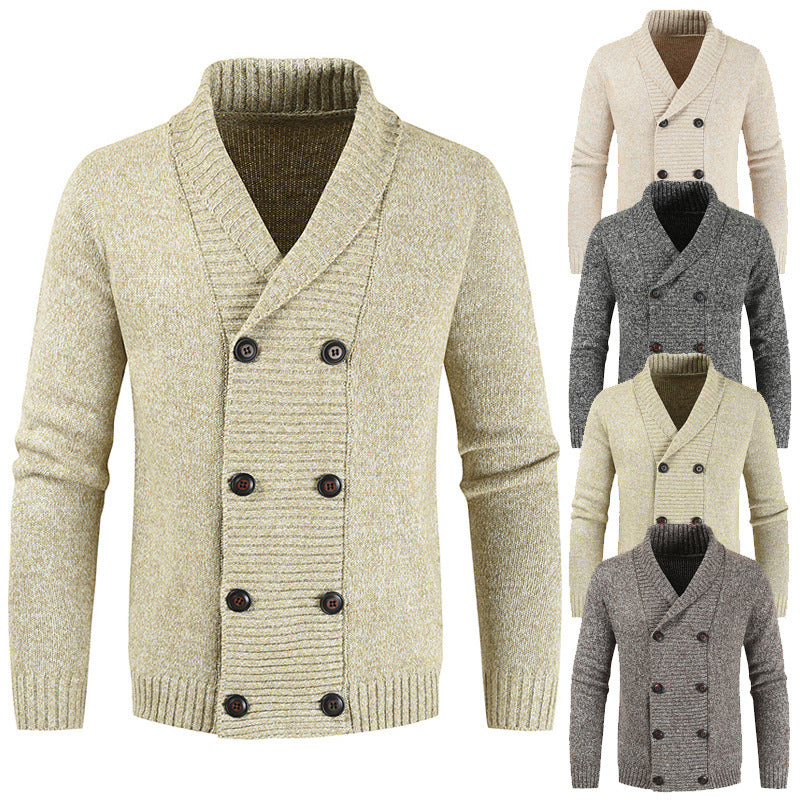 Herren doppelreihige Strickcardigan mit Schalkragen, strukturierter Maschenoptik und gerippten Bündchen Nord Taschen