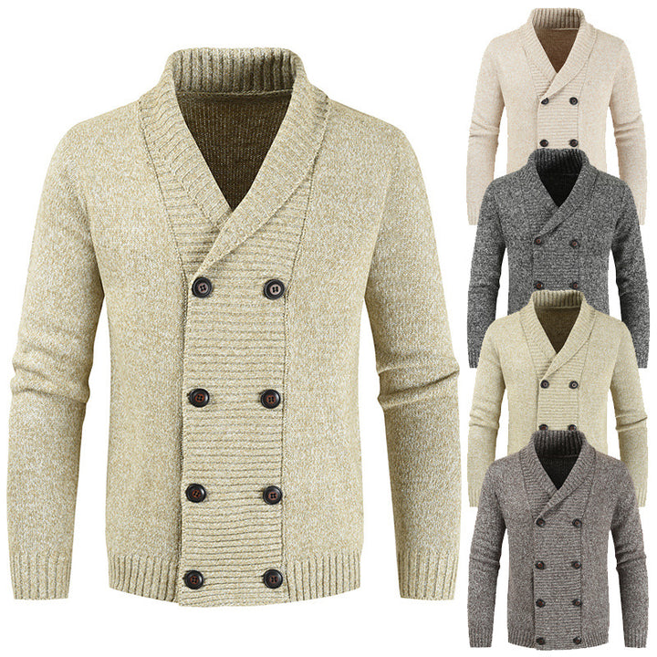 Herren doppelreihige Strickcardigan mit Schalkragen, strukturierter Maschenoptik und gerippten Bündchen Nord Taschen
