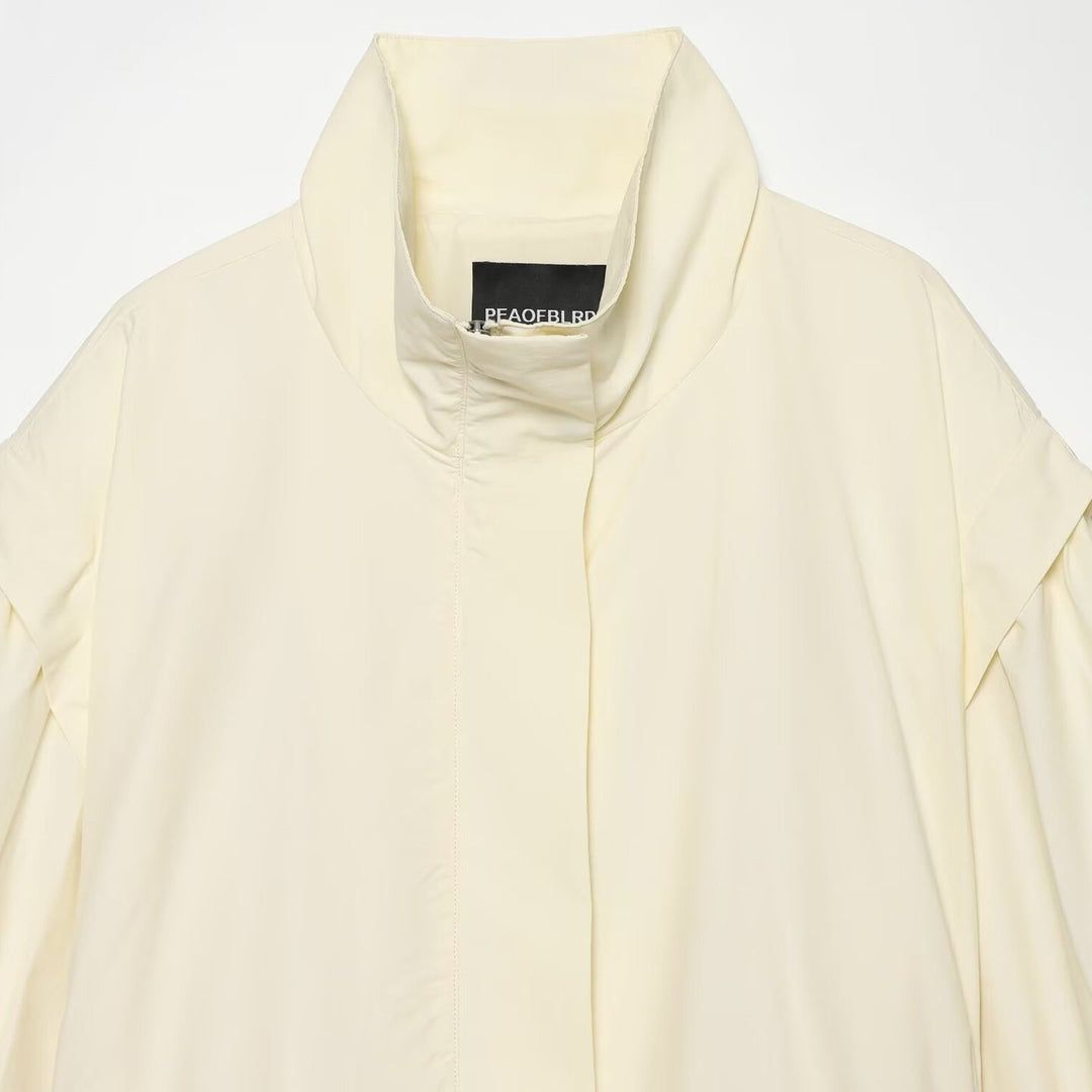 Damen Leichte Taillierte Jacke mit Stehkragen, Bindegürtel und Cape-Ärmeldetail Nord Taschen