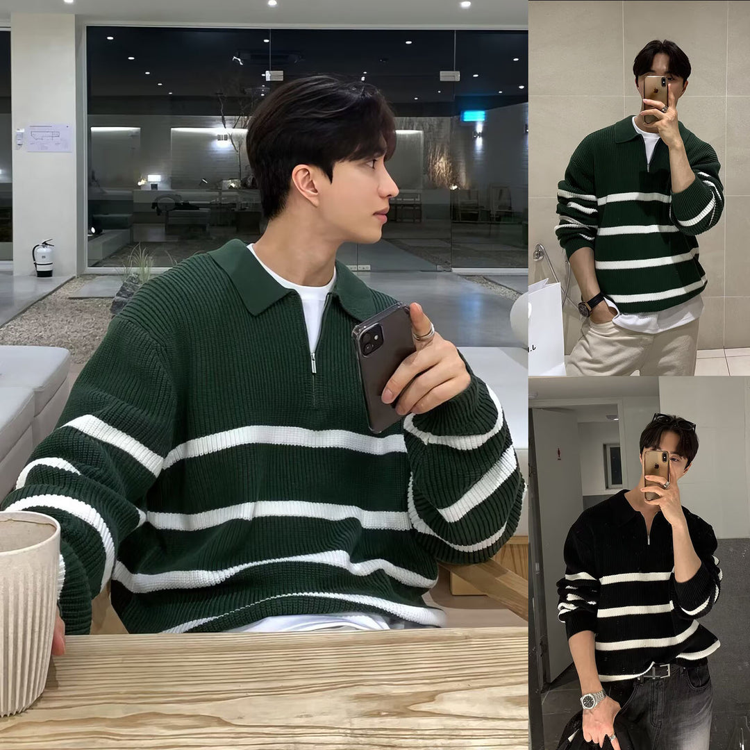 Herren Modischer Kurzarm Pullover mit Streifen Nord Taschen