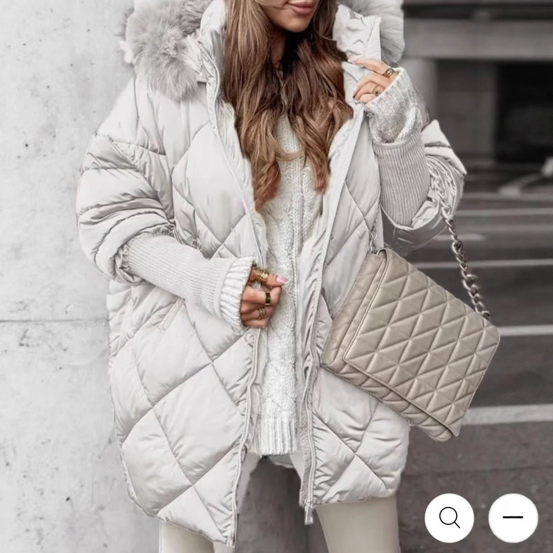 Damen langer gesteppter Winterparka mit großer Kapuze und Kunstfellbesatz Nord Taschen