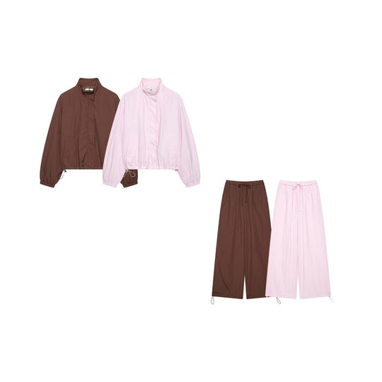 Damen Zweiteiliges Lounge-Set mit leichter Cropped-Jacke und weit geschnittener hochtaillierter Hose Nord Taschen