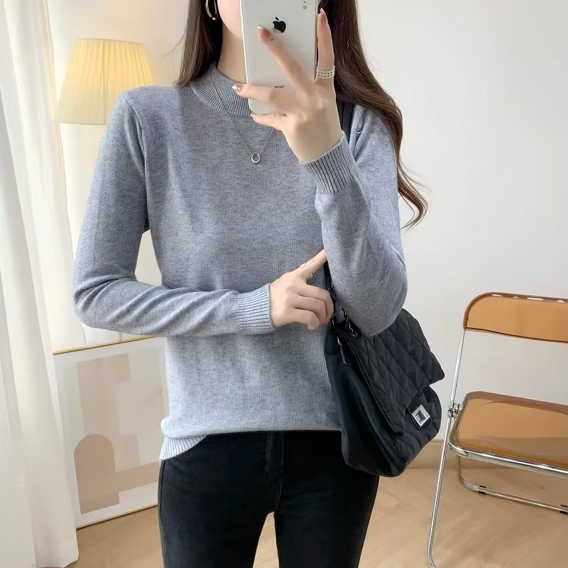 Damen Feiner Langarm-Feinstrickpullover mit schmalem Stehkragen und gerippten Bündchen Nord Taschen
