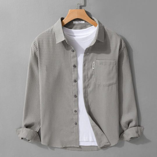 Herren Leichtes Waffelstruktur-Hemd aus Baumwollmix mit Overshirt-Schnitt und Brusttasche Nord Taschen