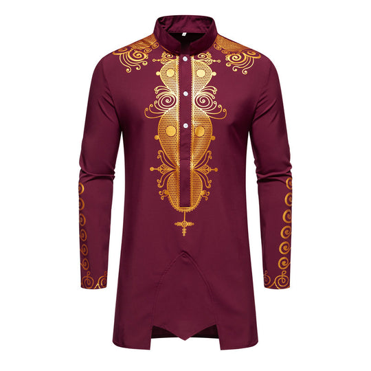 Herren Lange Tunika mit Stehkragen und goldverziertem Ornament Nord Taschen