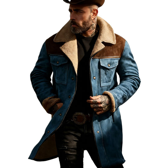 Herren Pilotenjacke aus Velourslederoptik mit Teddyfellinnenfutter und Reverskragen Nord Taschen