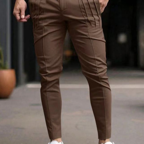 Herren schmale Bundfalten-Chino mit dekorativen Längsfalten und tapered Bein Nord Taschen